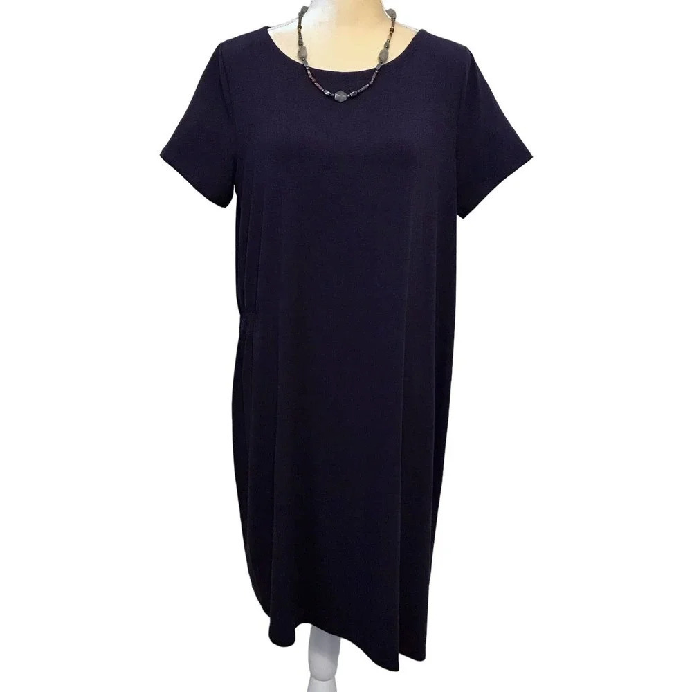 Eileen Fisher NWT Navy Viscose Jersey Dress Women M
